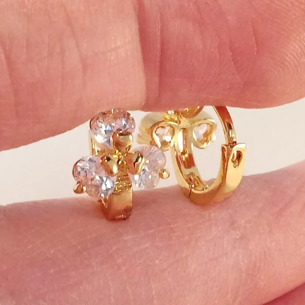 18K Yellow Gold Plated Flower Heart Diamond Zircon Hoop Huggie Earrings Gift